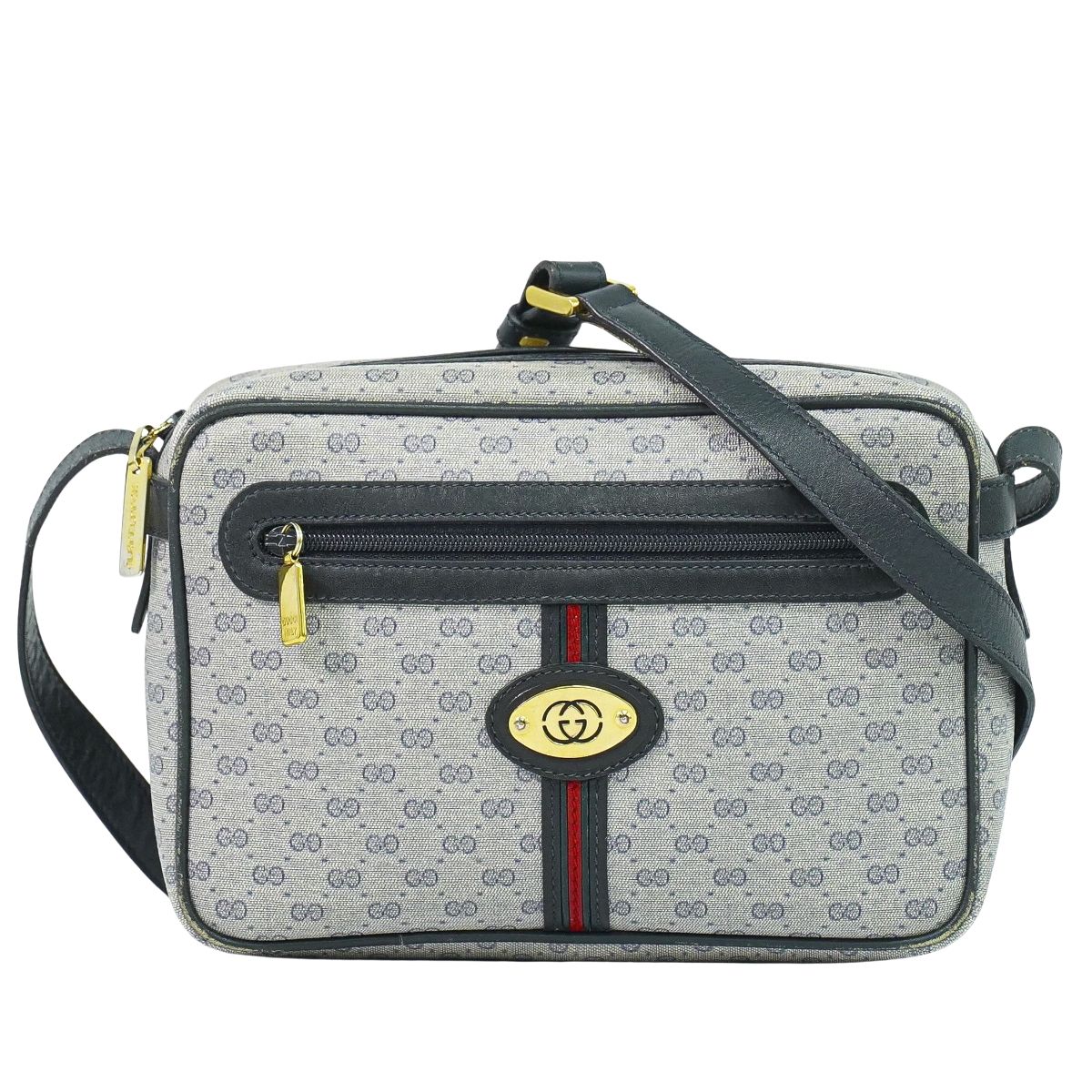 本物 グッチ GUCCI オールドグッチ マイクロGG ショルダーバッグ ポシェット PVC グレー ネイビー バッグ 中古・