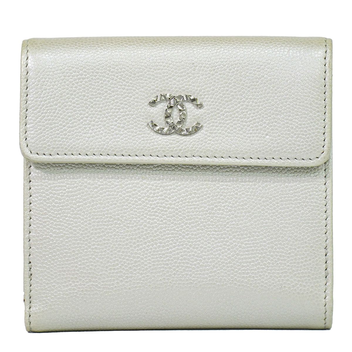 本物 シャネル CHANEL ココマーク 二つ折り 折財布 コンパクトウォレット レザー パールホワイト Coco Mark 財布 ウォレット 中古・|BRAND BOX