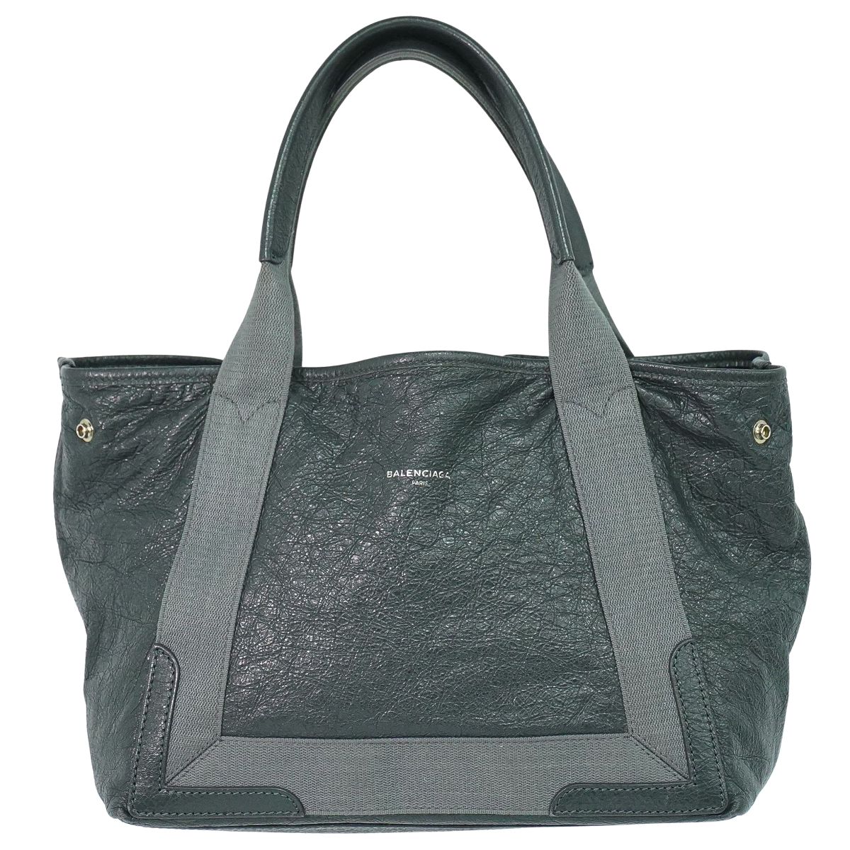 本物 バレンシアガ BALENCIAGA ネイビー カバス トートバッグ ハンドバッグ レザー グレー 542017･1270 Navy Cabas バッグ 中古・