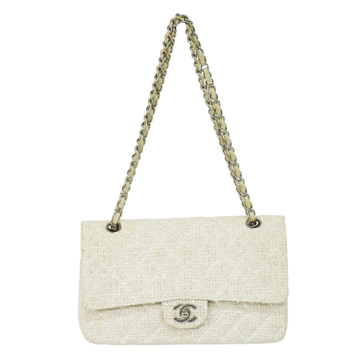 本物 シャネル CHANEL ココマーク マトラッセ ダブル下げ翼 チェーン店 ショルダーバッグ ツィード 象牙色 御徒面子 中古・