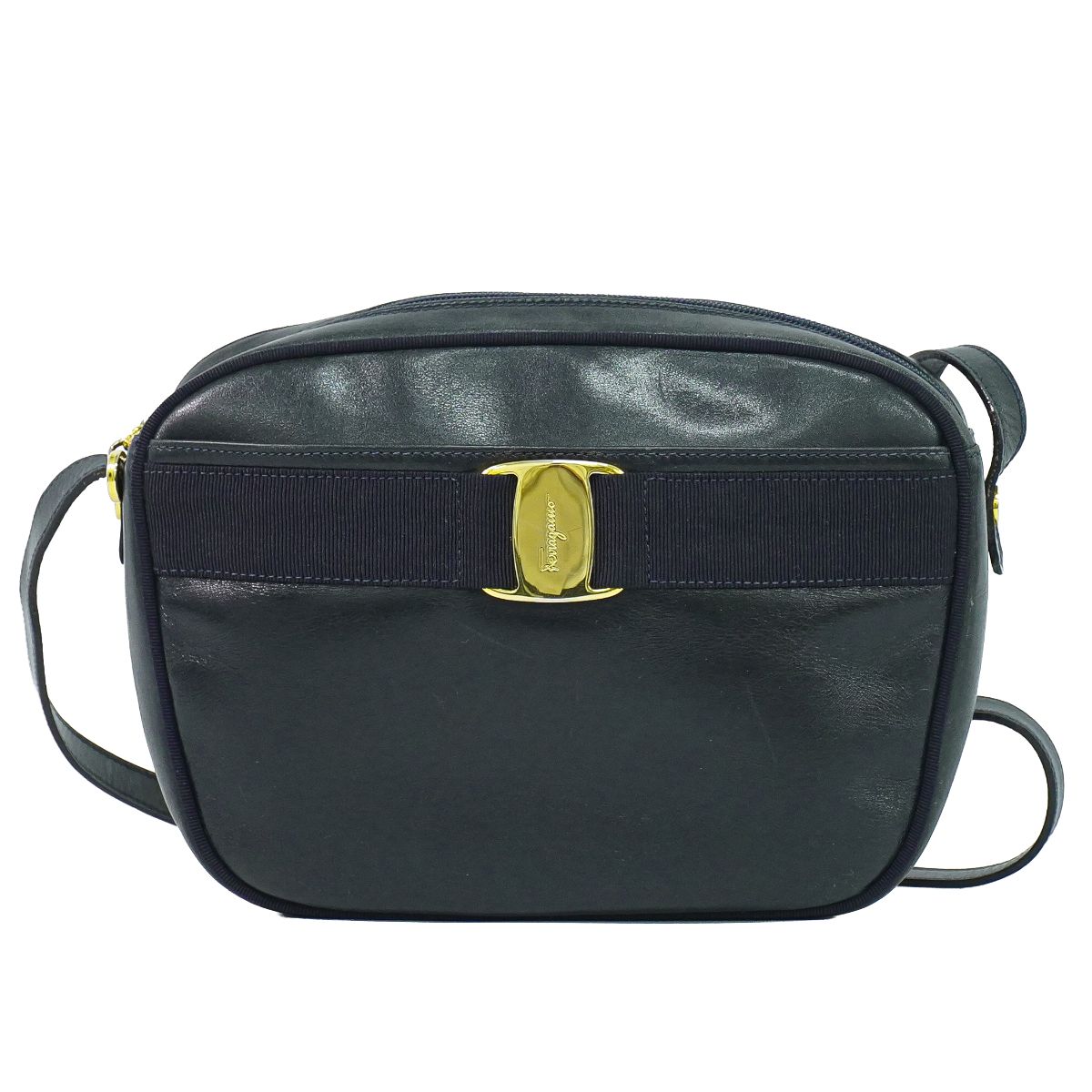 本物 サルヴァトーレ フェラガモ Salvatore Ferragamo ヴァラ ショルダーバッグ ポシェット レザー ネイビー Vara バッグ 中古・｜BRAND BOX