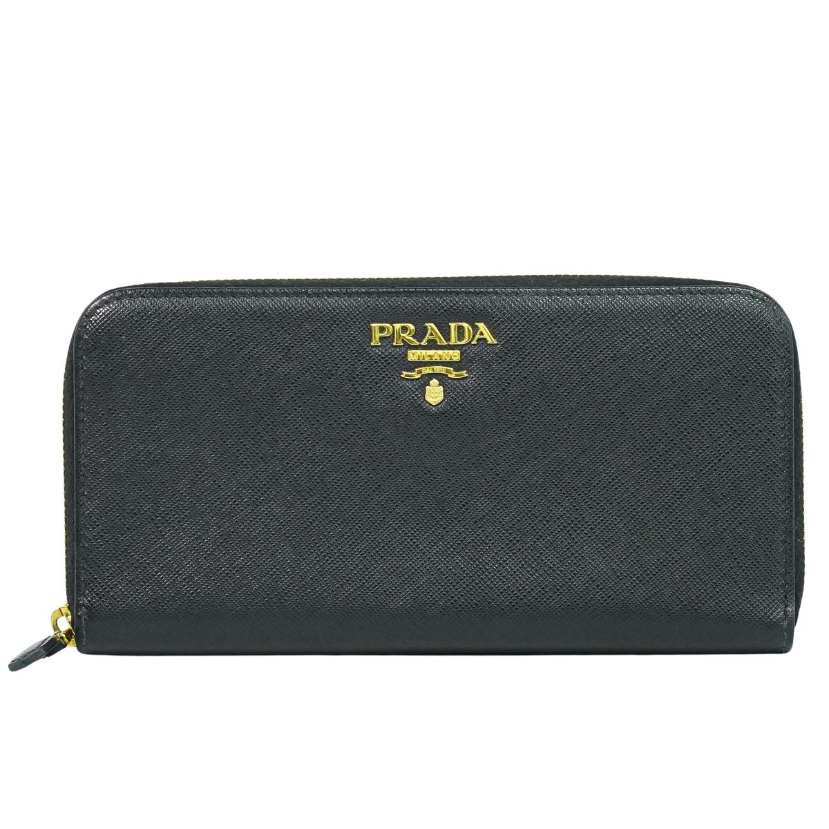 本物 プラダ PRADA サフィアーノ なめし革 ラウンドジッパー 長紙入れ ロングウォレット 黒いこと Saffiano 紙入れ ウォレット 中古・