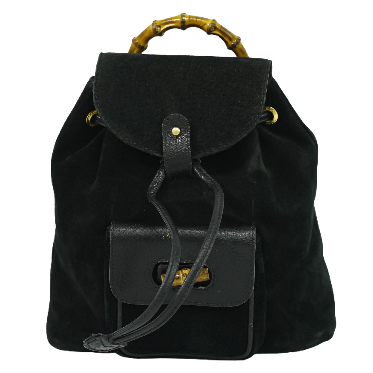 GUCCI グッチ バンブー ミニリュック バックパック スエード 黒 GUCCI グッチ バンブー クロコ型押し スエード リュック バック