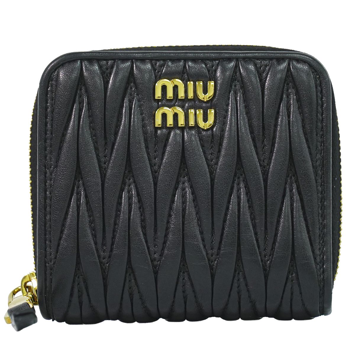本物 ミュウミュウ MIU MIU マテラッセ 二つ折り 折紙入れ コンパクトウォレット なめし革 黒いこと Matelasse 紙入れ ウォレット 中古・