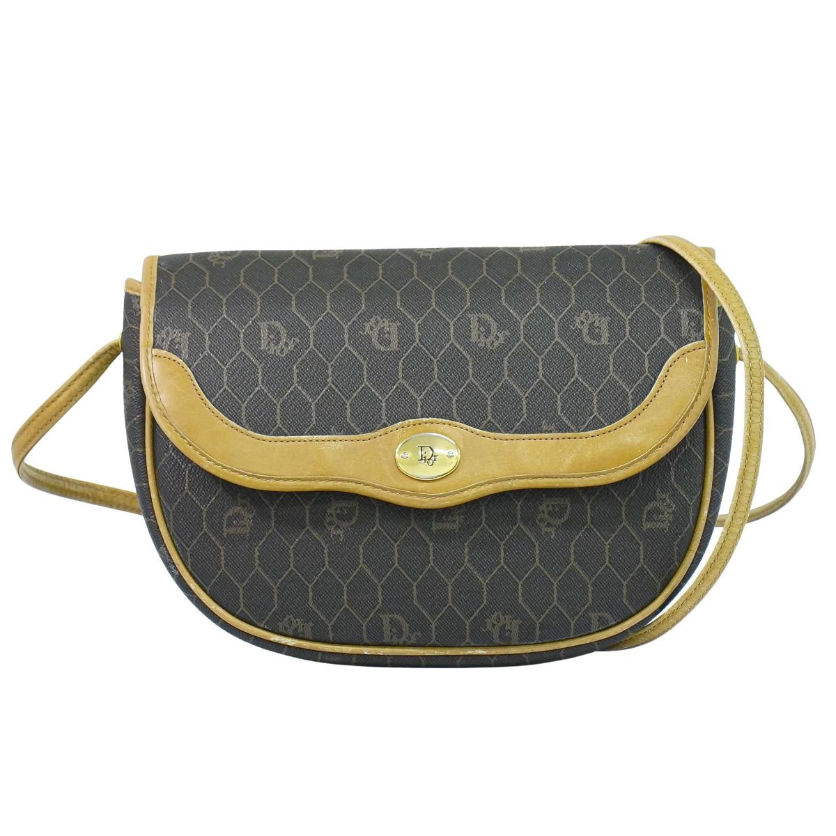 本物 クリスチャン ディオール Christian Dior ハニカム柄 ショルダーバッグ ポシェット PVC ブラック バッグ 中古・｜BRAND BOX