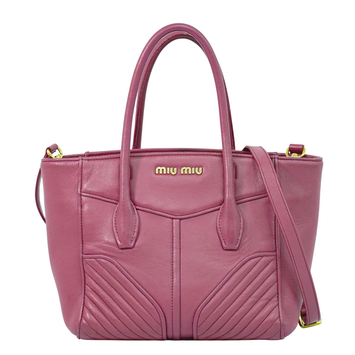 本物 ミュウミュウ MIU MIU レザー 2WAY ショルダーバッグ ハンドバッグ ポシェット ピンク バッグ 中古・｜BRAND BOX