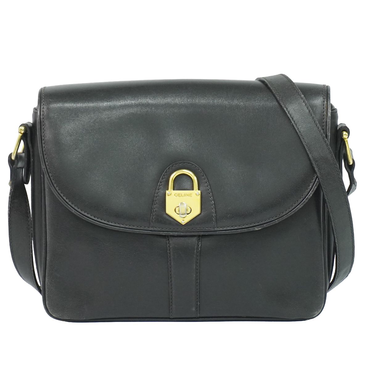 本物 セリーヌ CELINE なめし革 ショルダーバッグ ポシェット 黒いこと 御徒面子 中古・
