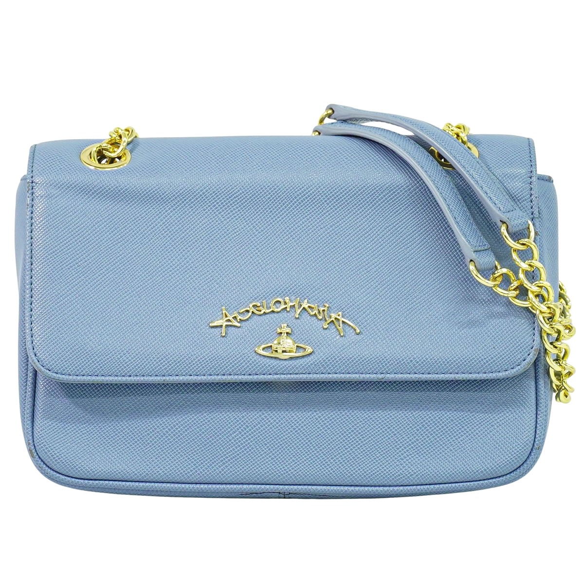 本物 ヴィヴィアン 酉の方角白木 Vivienne Westwood PVC ショルダーバッグ 青色 御徒面子 中古・