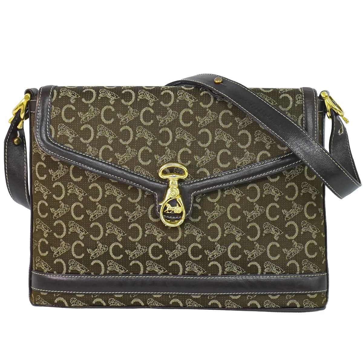 本物 セリーヌ CELINE Cエテ公足懸かり 荷馬車金具 ショルダーバッグ 帆布 赤銅色 Sulky 御徒面子 中古・