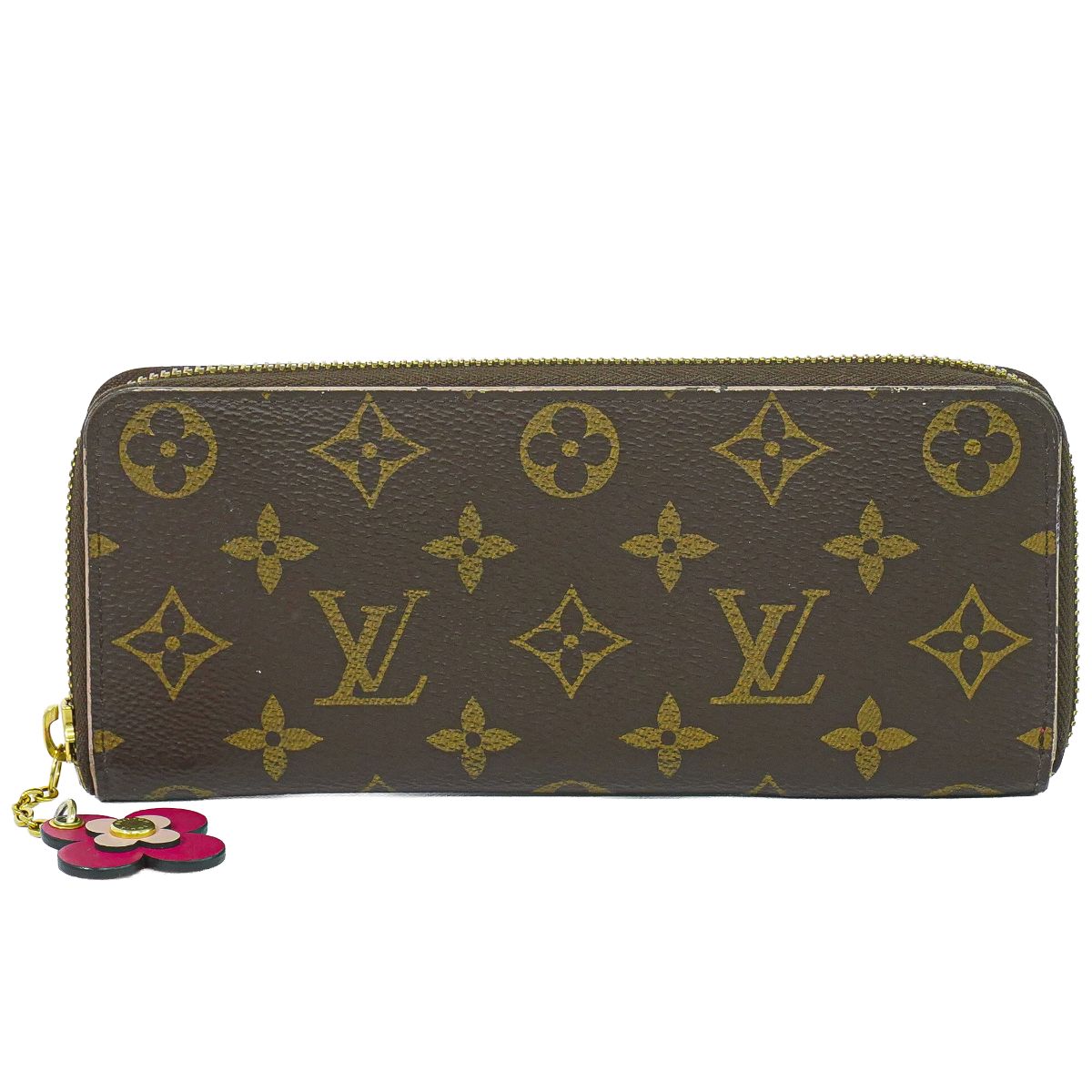 本物 ルイヴィトン LOUIS VUITTON LV ポルトフォイユ クレマンス お花引きつける モノグラム 長紙入れ 赤銅色 M64201 ビトン 紙入れ ウォレット 中古・
