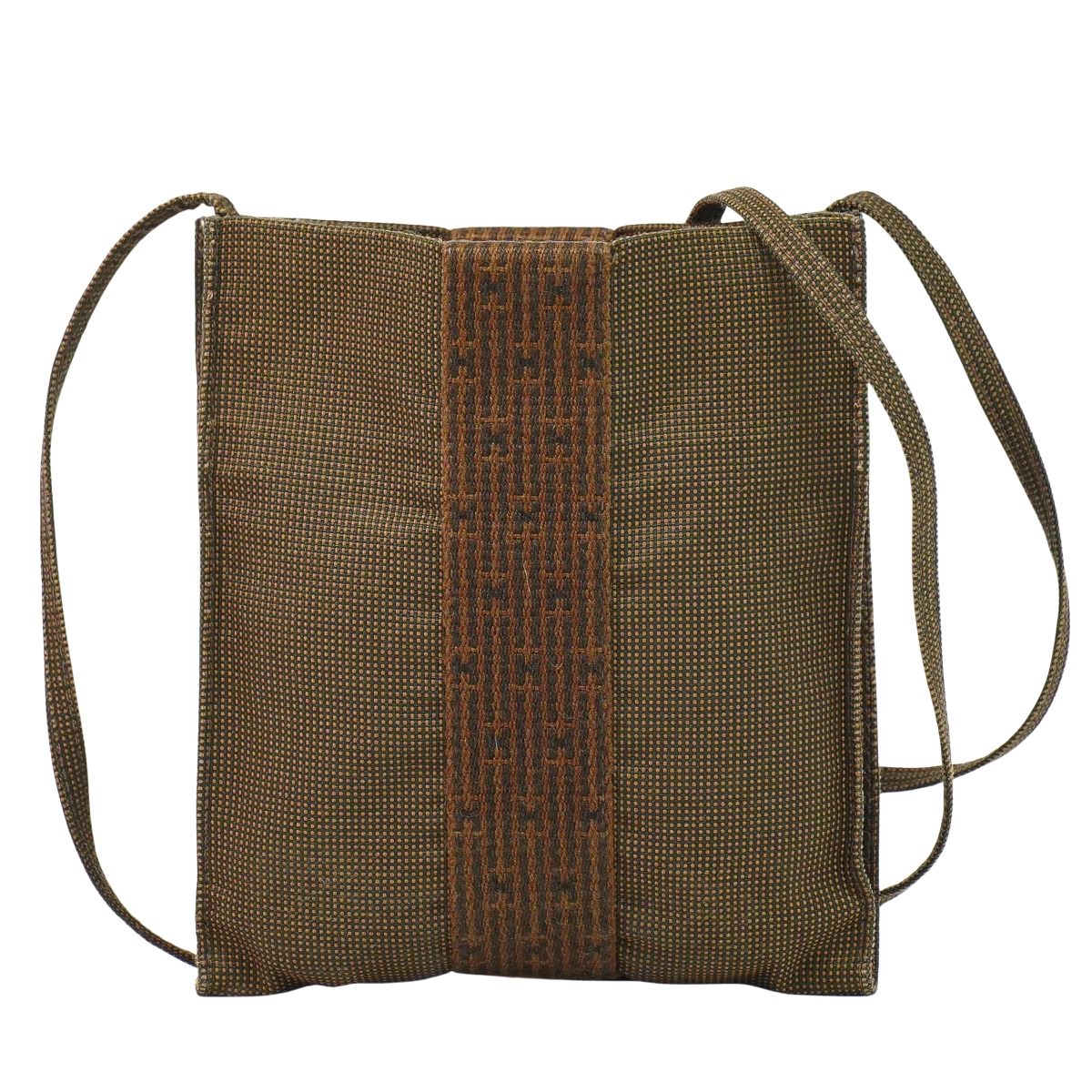 本物 エルメス HERMES 叫びごえ生産ライン ショルダーバッグ ポシェット 帆布 赤銅色 Her Line 御徒面子 中古・