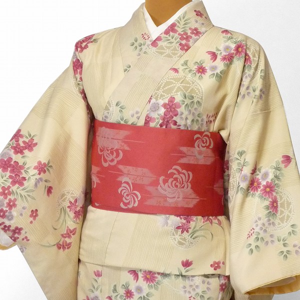 【レンタル】着物 レンタル 春秋冬用 レディース 袷 小紋 セット「Lサイズ」白 桜 (1008)｜レンタル着物 みやこもん 10,952円
