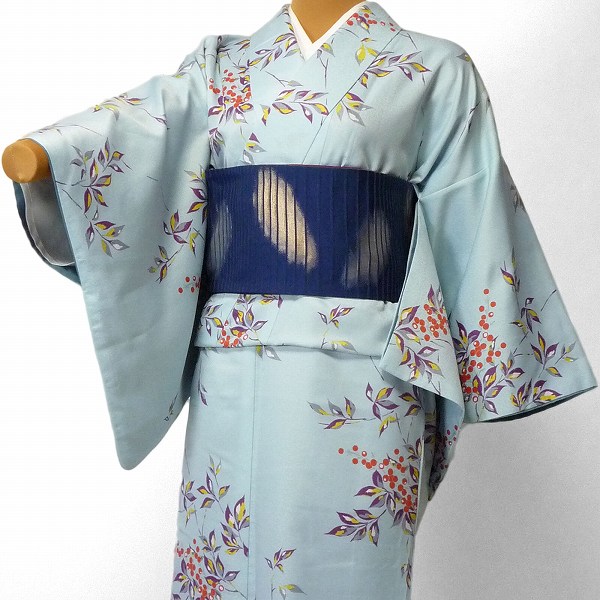 【レンタル】着物 レンタル 春秋冬用 レディース 袷 小紋 セット「Mサイズ」水色・南天 hiromichi nakano (1054)