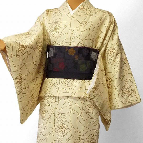【レンタル】着物 レンタル 春秋冬用 レディース 袷 小紋 セット「Mサイズ」白・モダン・バラ hiromichi nakano (1063)｜レンタル着物 みやこもん