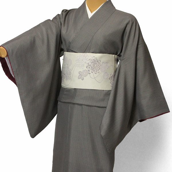 【レンタル】着物 レンタル 春秋冬用 レディース 袷 江戸小紋 セット「Mサイズ」黒・ベージュ・市松・チェック 和服 七五三/卒業式/卒園式/母/母親/ママ (1187)