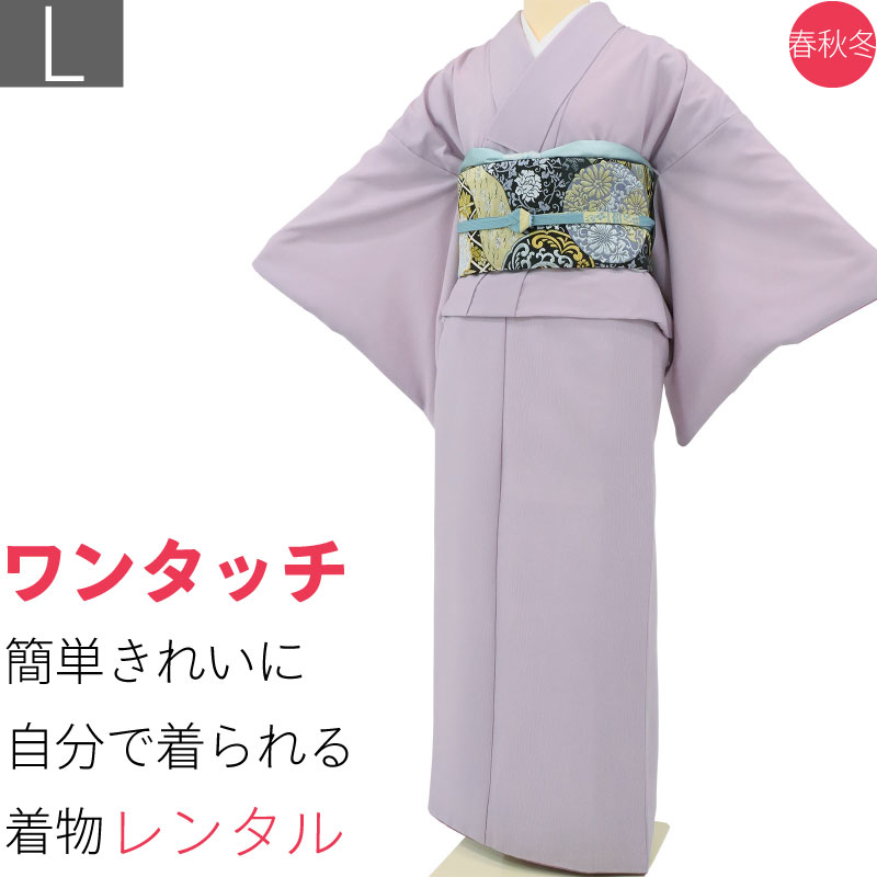 【レンタル】着物 レンタル 江戸小紋 セット「Lサイズ」薄紫・万筋・縦縞 袷・春秋冬用 お茶会 式典 卒業式/卒園式 (1197a)｜レンタル着物 みやこもん