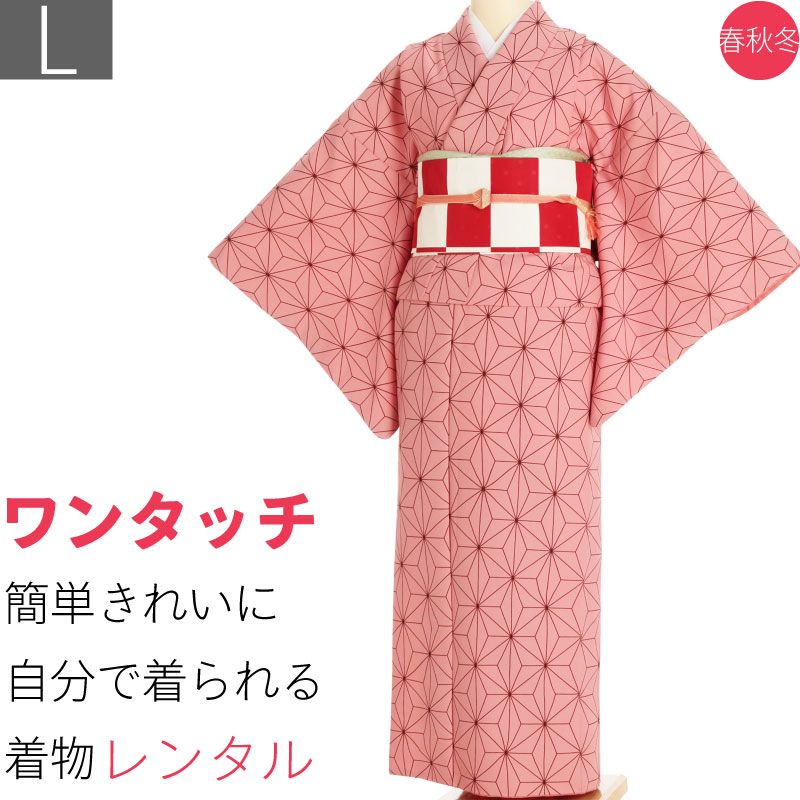 未着用　お召　付け下げ　伝統和模様　麻の葉　七宝　五三桐紋　着物　052a p 正統派古典 赤/白 麻の葉模様 シンプル 清楚【通販可】RY068