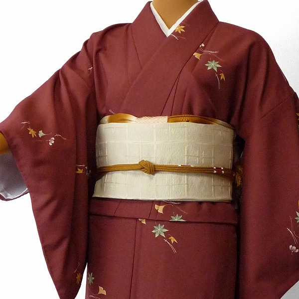 【レンタル】〔着物 レンタル〕単衣ハイグレード レンタル(初夏・初秋用／女性用レディース単衣) 「Sサイズ」赤・秋草 (3003a)