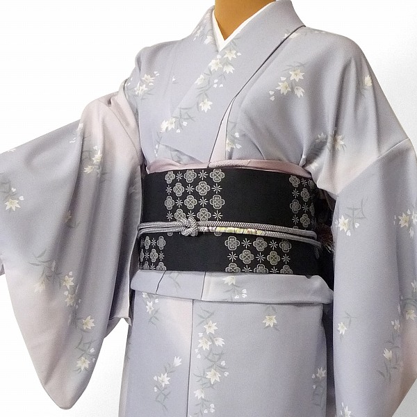 【レンタル】〔着物 レンタル〕単衣ハイグレード レンタル(初夏・初秋用/女性用レディース単衣)「Mサイズ」グレー・桔梗 (3006a)|レンタル着物 みやこもん