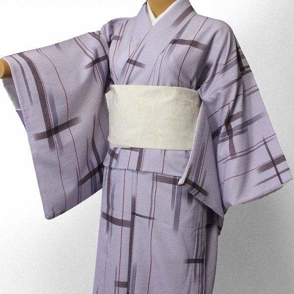 【レンタル】〔着物 レンタル〕単衣 レンタル(初夏・初秋用／女性用レディース単衣セット)「Sサイズ」うす紫・絣  (3007)
