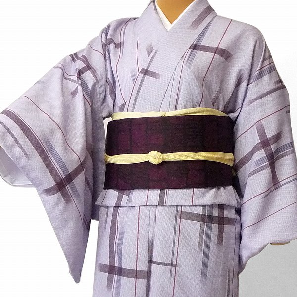 【レンタル】〔着物 レンタル〕単衣ハイグレード レンタル(初夏・初秋用／女性用レディース単衣) 「Sサイズ」うす紫・絣 (3007a)
