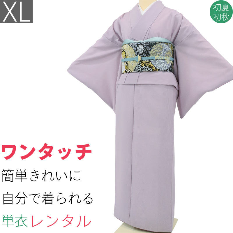 【レンタル】単衣 レンタル 江戸小紋 セット「XLサイズ」薄紫・万筋・縦縞 ひとえ・初夏初秋用 お茶会 式典 ワンタッチ 簡単 (3049a)｜レンタル着物 みやこもん