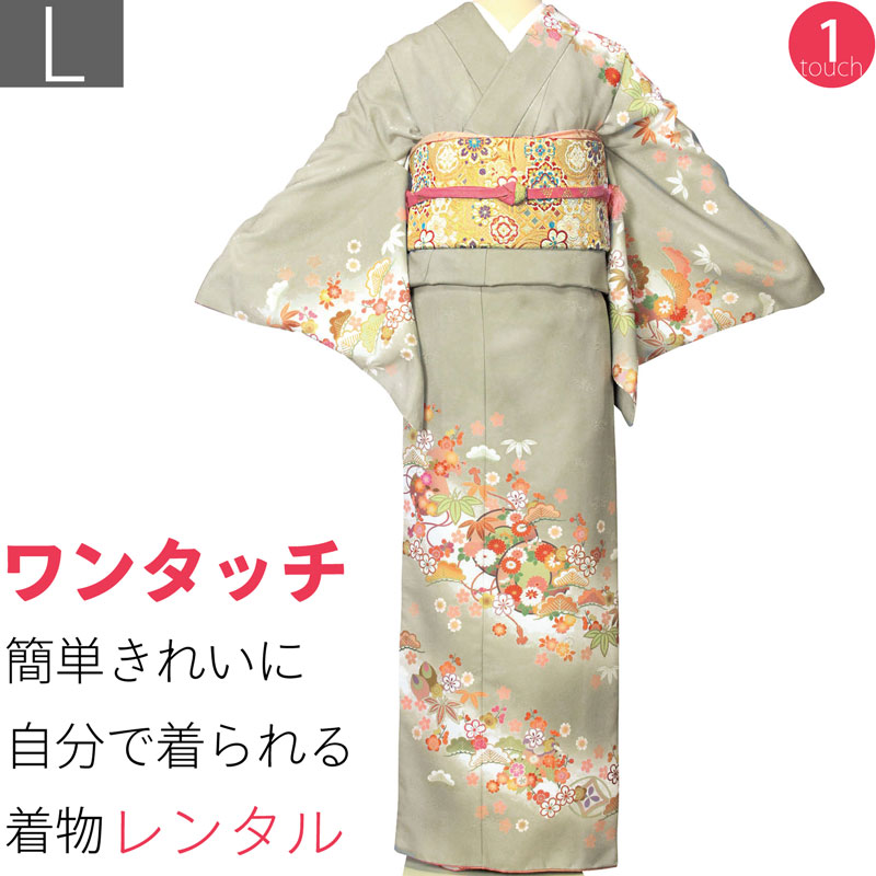 【賃借】七五三 賃借 母 おっ母さん 短い訪問着 卒式「L大きさ」薄墨色 松竹梅 お召しもの+袋帯 仕掛ける ワンタッチ お召しもの 賃借 (2163a)