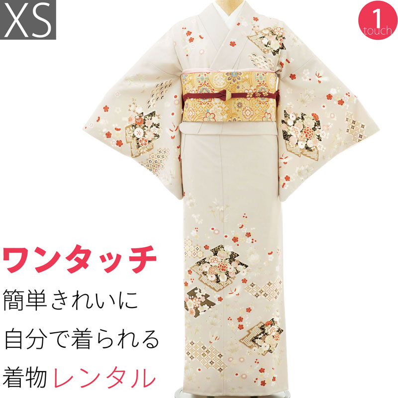 【レンタル】七五三 母 ママ 訪問着 簡単 「XSサイズ」薄グレー 松皮菱取 着物+袋帯 セット ワンタッチ 和服 レンタル (2225a)|レンタル着物 みやこもん