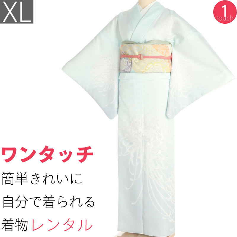 【賃借】短い訪問着 賃借 トール大きさ 飾り気の無い 御召しもの 七五三 卒式 卒園式 はいり込む式 華燭の典 交歓会「XL大きさ」藍白 薄エメラルド緑であること 乱菊 御召しもの+袋帯 仕掛ける ワンタッチ 着物 賃借 (2339a)