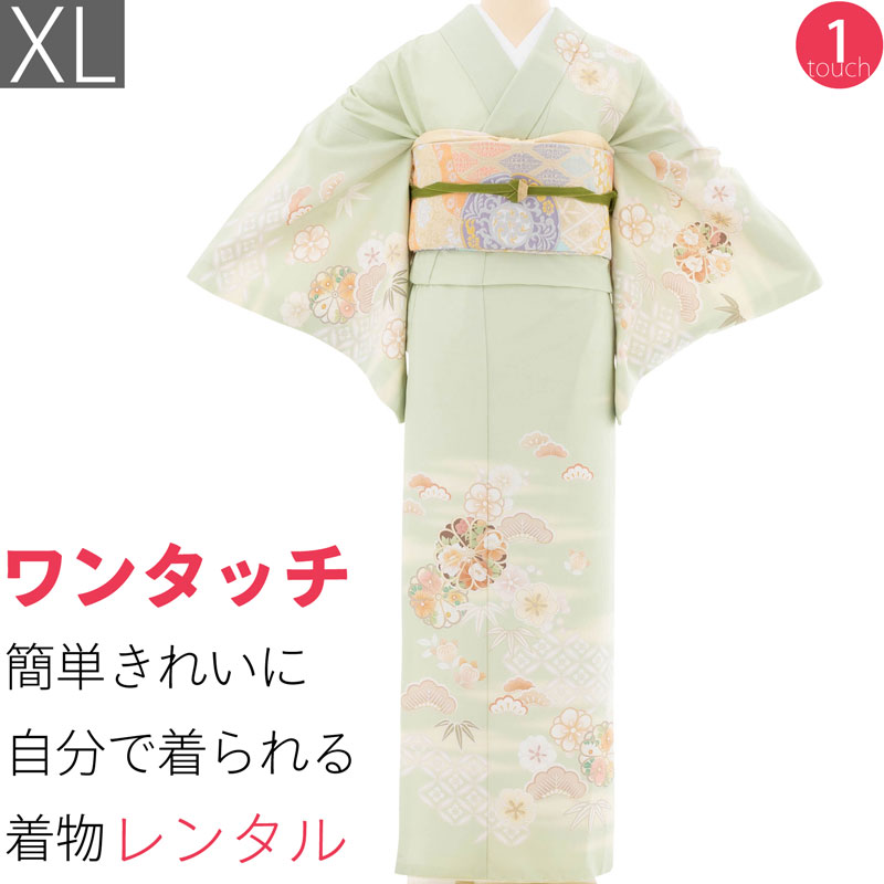 【賃借】短い訪問着 賃借 七五三 母 卒式 はいり込む式 「XL大きさ」淡緑であること 丸菊取り 松竹梅 フルセット ワンタッチ 飾り気の無い (2399a)