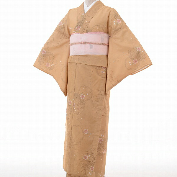 【レンタル】着物 レンタル 夏物 名古屋帯 セット(夏用・薄物・駒絽 レディース)「Mサイズ」黄土色・雪輪 (4009a)|レンタル着物 みやこもん