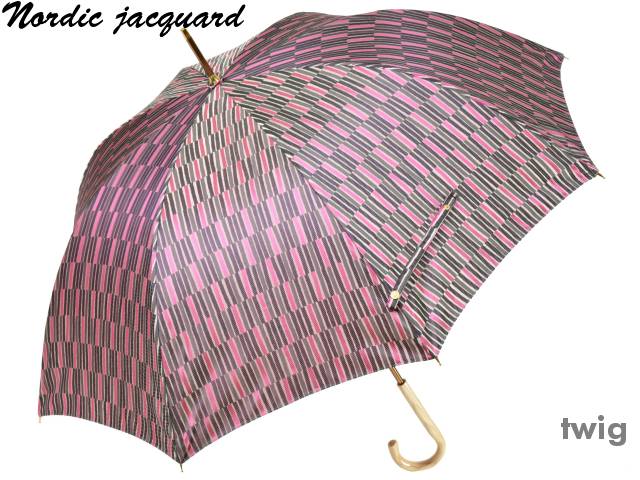 傘 レディース 長傘 槙田商店 ノルディック ジャガード 8本骨 雨傘 Twig/枝(ピンク) おしゃれ 甲州織 北欧デザイン 日本製 女|傘とこだわり雑貨の店ホビーマート