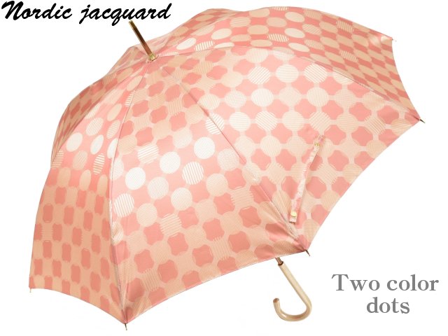 傘 レディース 長傘 槙田商店 ノルディック ジャガード 8本骨 雨傘 Two color dots/2色ドット(ローズ) おしゃれ 甲州織 北欧デザイン 日本製 女|傘とこだわり雑貨の店ホビーマート
