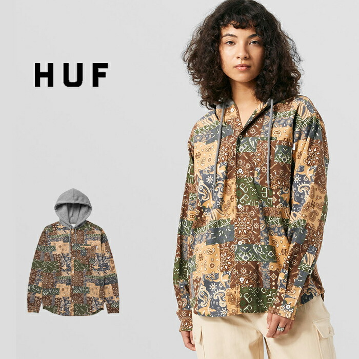 【30日最大P19倍】HUF ハフ レディース フード付きシャツ 長袖 [ WJK0028 ] PATCHWORK CORD HOODED JACKET シャツジャケット [220830]｜AUTUMN GARAGE