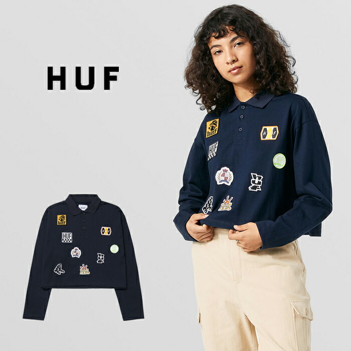 【決算セール開催中】HUF ハフ レディース 長袖ポロ [ WKN0057 ] PATCHES L/S CROP POLO ショート丈 カットソー [220830]｜AUTUMN GARAGE