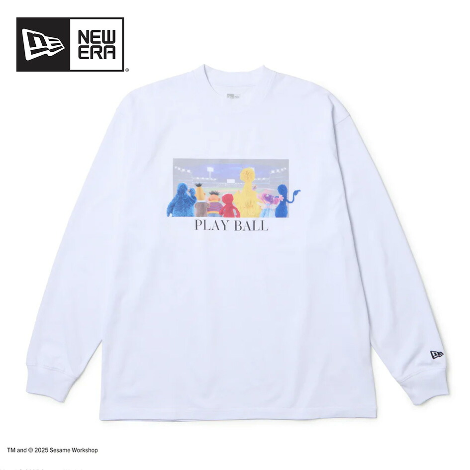 【18日最大P21倍】ニューエラ ロンt メンズ NEWERA LS OS TEE SESAME BASEBALL 長袖 オーバーサイズド コットン Tシャツ SESAME STREET セサミストリート Baseball 14682873 ホワイト エルモ クッキーモンスター ビッグバード コラボ 8ozコットン メール便 (250904)