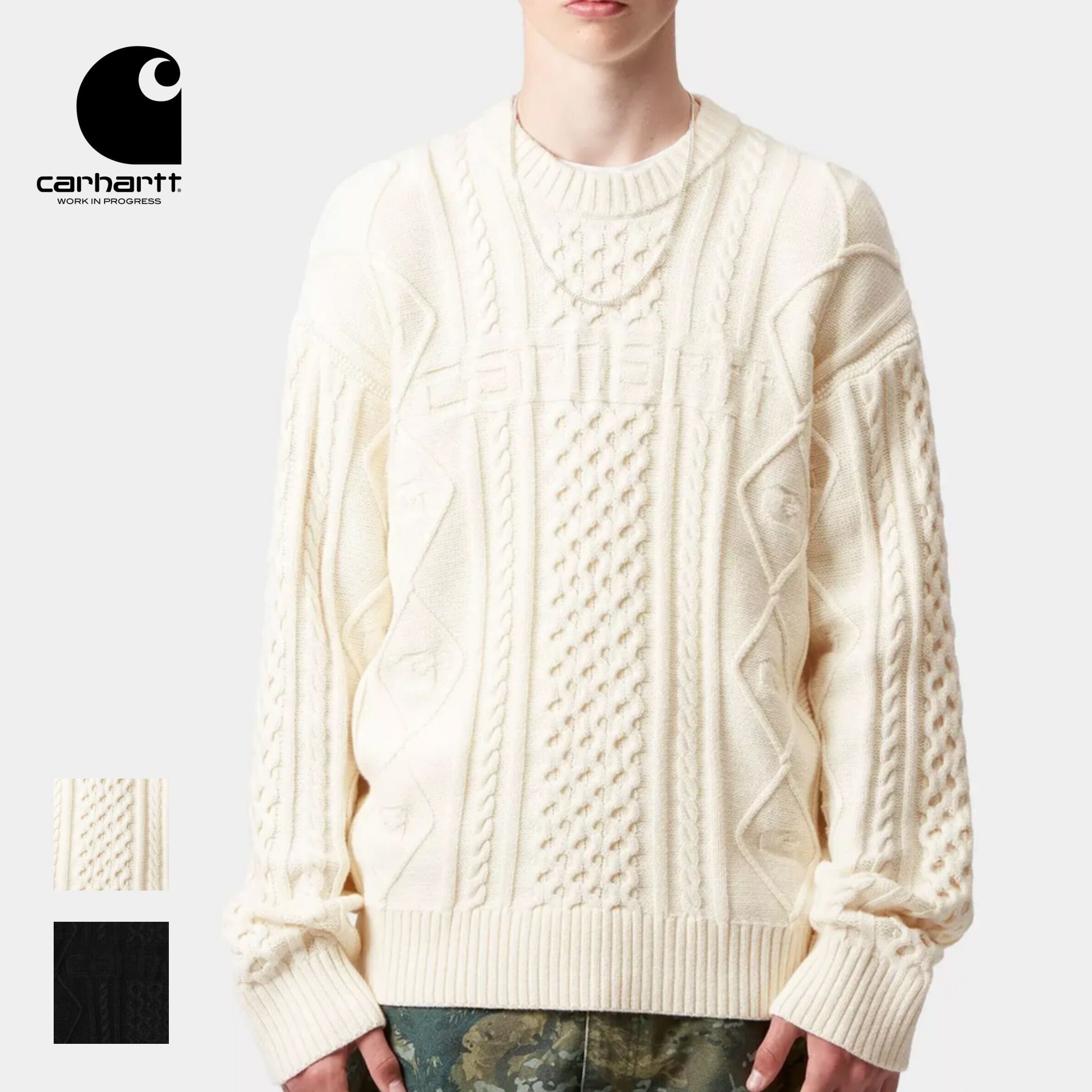 【決算セール開催中】カーハート ショーン セーター ケーブルニット メンズ 厚手 ニットトップス ICARHARTT I035418 SHAWN SWEATER コットン アクリル ロゴ 秋冬 ストリート カジュアル (251024)｜AUTUMN GARAGE