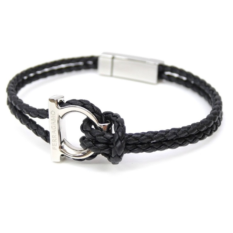 フェラガモ Ferragamo ガンチーニ 編み込みブレスレット 712422 黒 【中古】(70200)