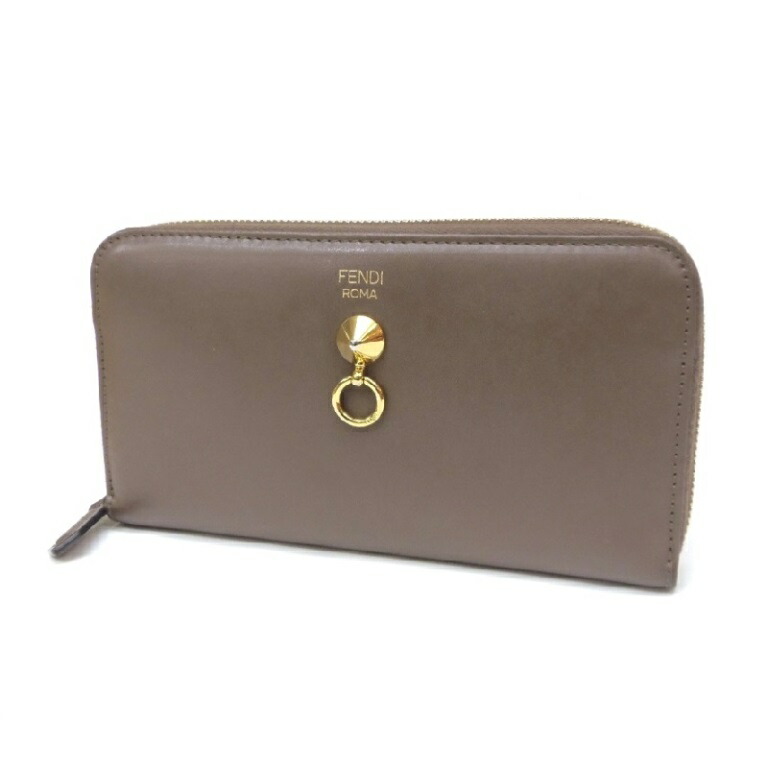 FENDI 長紙入れ ﾊﾞｲｻﾞｳｪｲ ﾗｳﾝﾄﾞﾌｧｽﾅｰ ﾌﾞﾗｳﾝ ﾚｻﾞｰ 【中古】(61970)