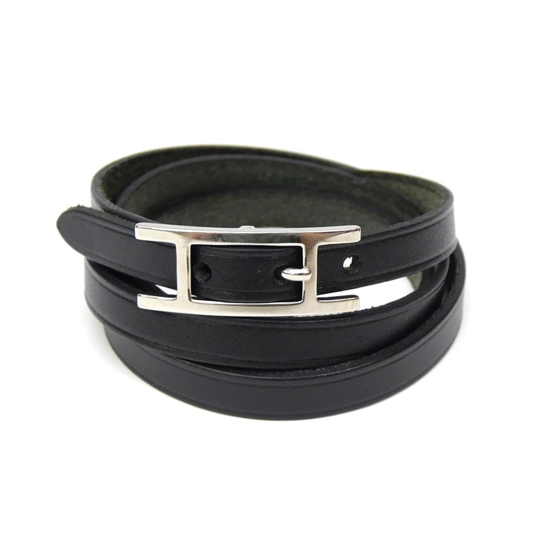 HERMES アピブレスレット アピ3 バングル 黒 シルバー金具 □D刻印 楽天市場】HERMES エルメス アピ3 レザー ブレスレット シルバー