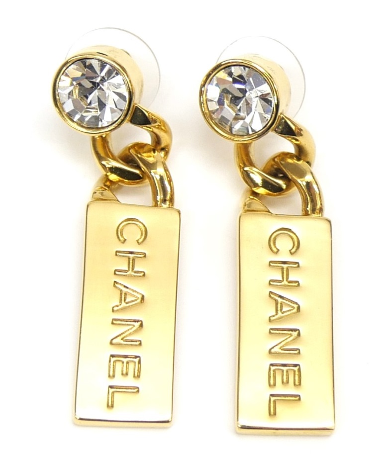 シャネル CHANEL ピアス L21 プレート ロゴ ラインストーン ゴールド 【中古】(65411)｜堀田商事質店　店