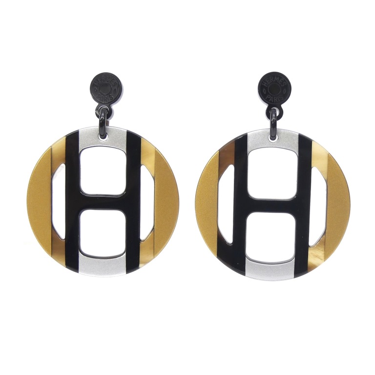 HERMES エルメス オレンジ×シルバー エクリプス ピアス HERMES エルメス エクリプスピアス オレンジ SS エナメル【431