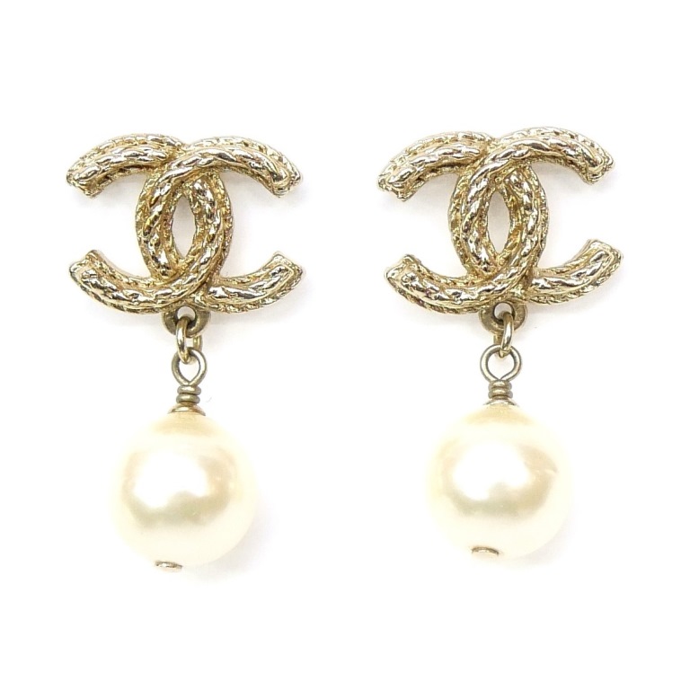 シャネル CHANEL ピアス ココマーク×フェイクパール 10A ゴールド【中古】(69684)