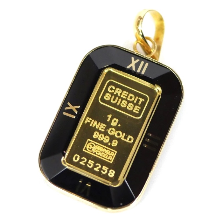 Credit Suisse 18金ゴールド ペンダント 美品 送料込み 18金枠 純金5gインゴットペンダント 総重量5 7g K18