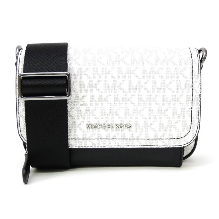 マイケルコース MICHAEL KORS HUDSON EW フォーン ハイブリッド クロスボディ MKシグネチャー 白×黒 コーテッドキャンバス 【中古】(69873)