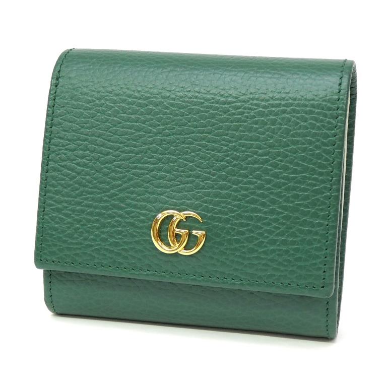 グッチ GUCCI 三つ折り紙入れ ダブルG 並み並み ウォレット 緑であること なめし革 【中古】(69904)