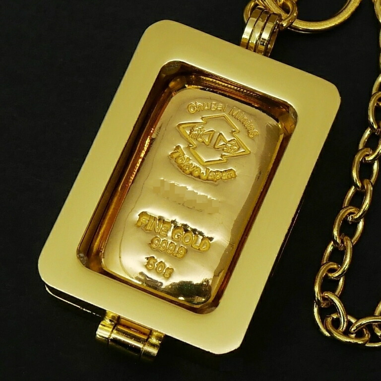 【新品】中外鉱業 純金インゴット 50g 選べるキーチェーン/キーホルダー付きペンダントトップ ゴールドバー ingot 24金(69938)