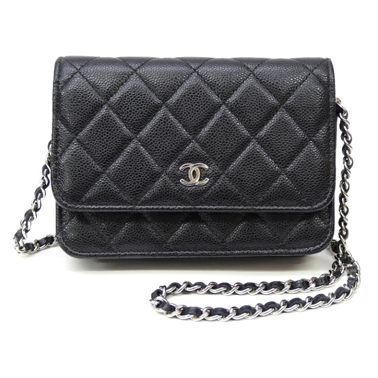 シャネル CHANEL チェーンウォレット ショルダーバッグ マトラッセ A1649 黒 キャビアひと肌 【中古】(70122) レディースバッグ-バッグ-バッグ・小物・ブランド雑貨