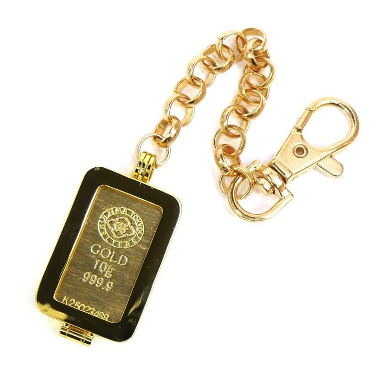 井島貴金属精錬 純金インゴット 10g バッグチャーム ゴールドバー ingot 24金 金メッキ枠 【中古】(70182)