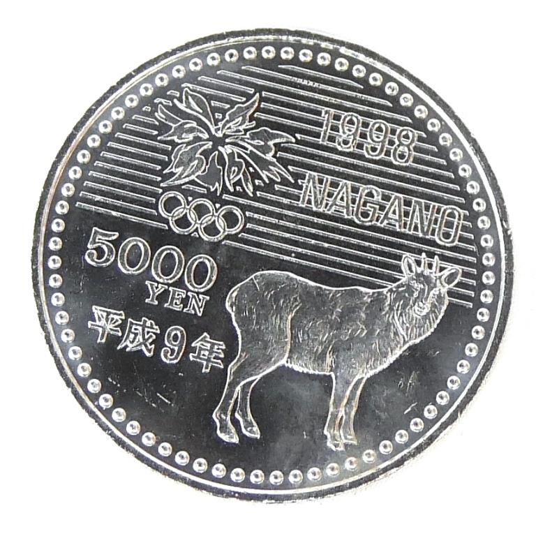 H9 長野オリンピック 記念硬貨 5千円銀貨 アイスホッケー 記念貨幣 【中古】(70450)